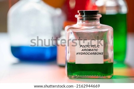 Polycyclic Aromatic Hydrocarbons. Polycyclic Aromatic Hydrocarbons hazardous chemical in laboratory packaging Royalty-Free Stock Photo #2162944669