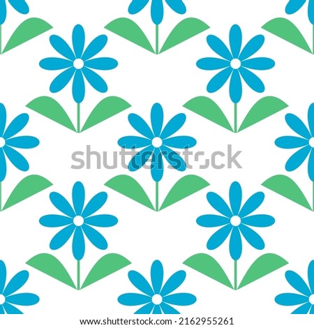 blue flower - seamless pattern. blue chamomile with leaves. summer print