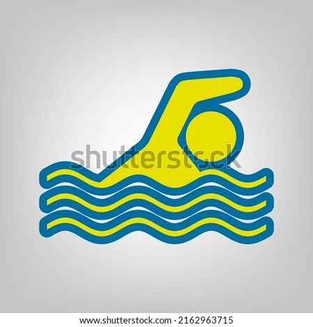 Swimming water sport sign. Icon in colors of Ukraine flag (yellow, blue) at gray Background. Illustration.