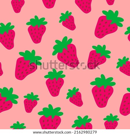 Vector seamless pattern with strawberries, leaves and flowers. Graphic stylized drawing.