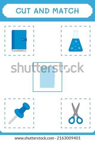 Cut and match parts of Notebook, game for children. Vector illustration, printable worksheet