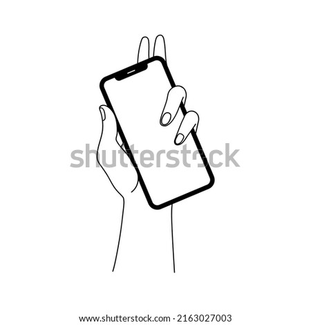 Smartphone in hand. Smartphone icon on white background illustration. Flat Icon Mobile Phone, Handphone. Cartoon hands hold smartphones with empty screens phone concept.  Modern Handphone Symbol. 
