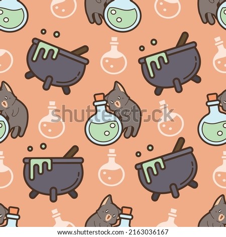Seamless pattern cat and poison in Halloween day