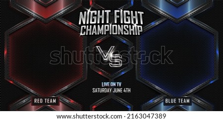 Night fight championship battle realistic horizontal sport 3d banner with modern metallic logo Royalty-Free Stock Photo #2163047389