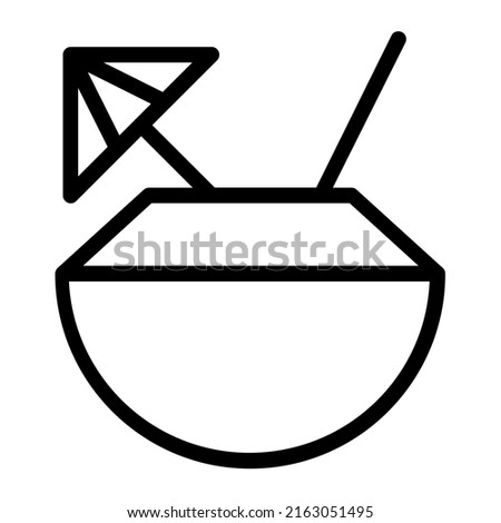 Coconut drink with umbrella in outline icon. Summer, holiday, beverage