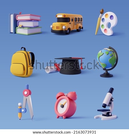 Collection of 3d back to school icon isolated on blue, Education and online class concept. Eps 10 Vector. Royalty-Free Stock Photo #2163073931
