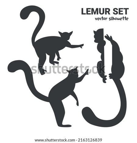 Set of vector lemurs in silhouette fill simple style.