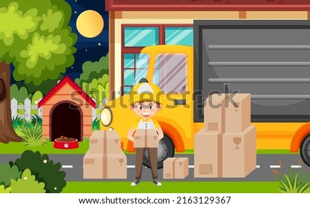 Delivery man with parcel boxes illustration