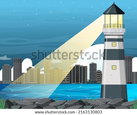 Lighthouse on the coast at night illustration