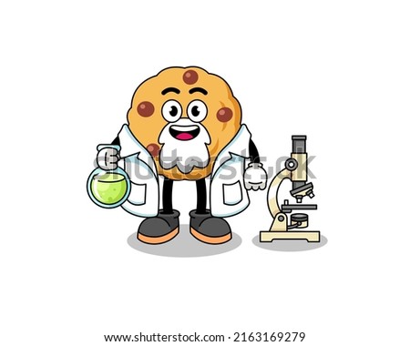 Mascot of chocolate chip cookie as a scientist , character design