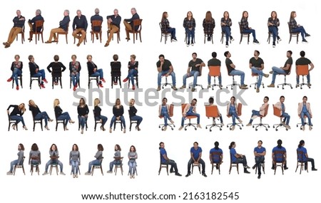 large group of people sitting on white backgroun Royalty-Free Stock Photo #2163182545