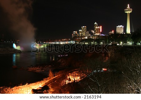 Niagara Falls City Landscape at Night During Winter
