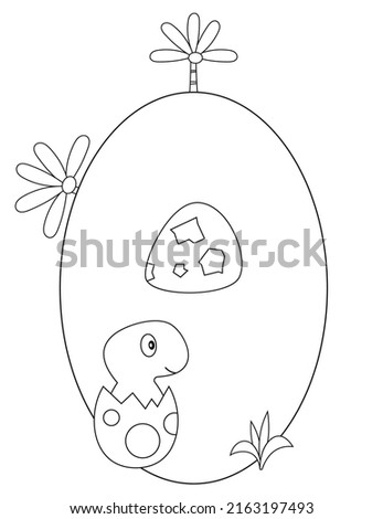 Dinosaur Coloring Page printable for children. Kids Alphabet, Font coloring – Letter O. Cute Baby Dino in Egg. Coloring Book. Vector illustration