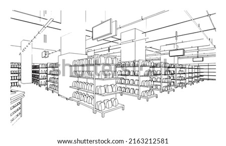 line drawing of super market,Modern design,3d rendering Royalty-Free Stock Photo #2163212581