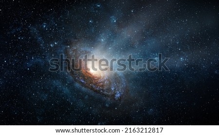 Radiation from a black hole at the center of a galaxy. Space scene with stars, black hole in galaxy. Panorama. Universe filled with stars, nebula and galaxy,. Elements of this image furnished by NASA Royalty-Free Stock Photo #2163212817