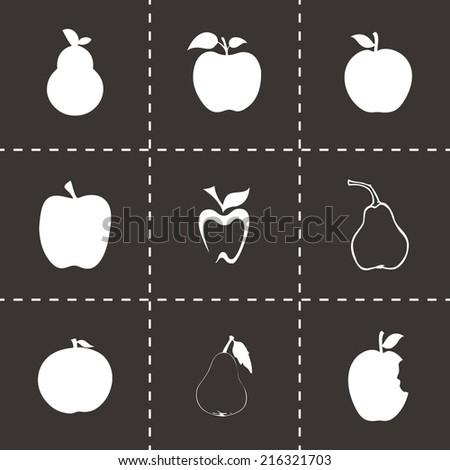 Vector black apple and pear icons set on black background