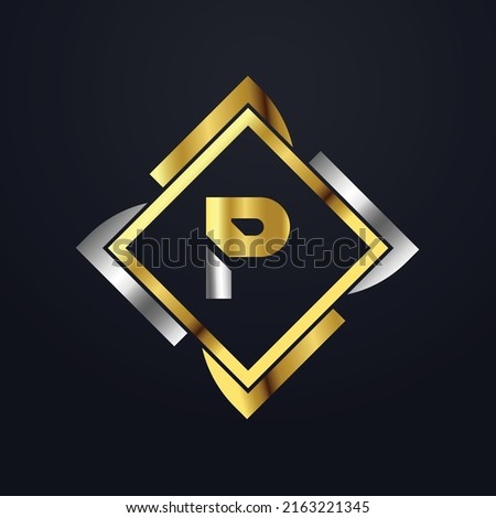 Premium luxury Vector elegant gold and silver font Letter P Template for company logo with monogram element 3d Design element or icon