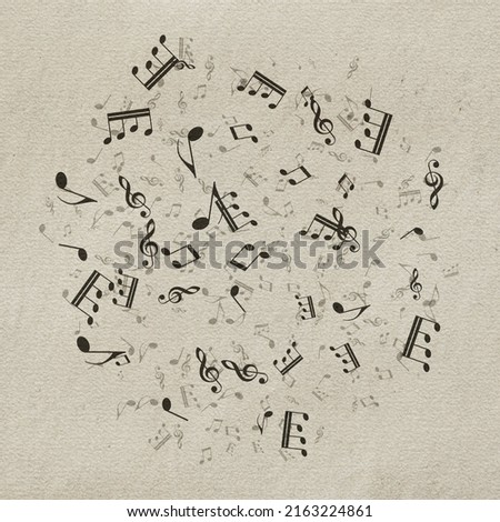 Grunge musical background. Old paper texture, music notes. Royalty-Free Stock Photo #2163224861