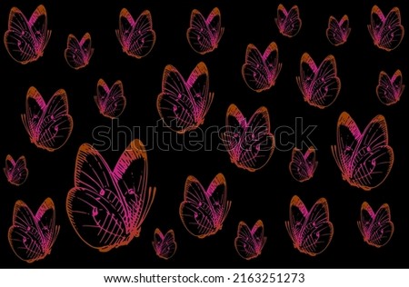 Abstract black background with red butterflies