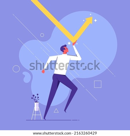 Business growth concept vector, Businessman try correct falling graph to upward, career or investment opportunity symbol, financial market, stock exchange