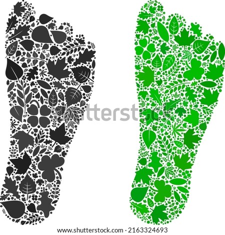 Eco human footprint icon composition of herbal leaves in green and natural color tints. Ecological environment vector concept for human footprint icon.