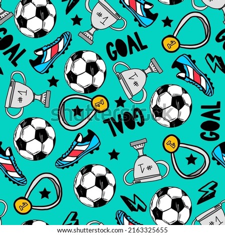 Seamless pattern with football. Vector background for textile, fabric, stationery, socks, wrapping paper, kids, clothes and other designs.
