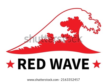 Great red wave or tsunami with text flat vector icon for apps and websites