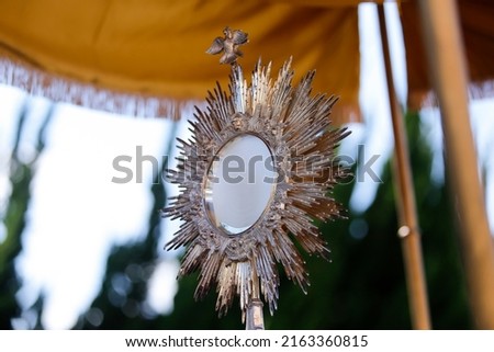 Ostensory for worship at a Catholic church ceremony - Adoration to the Blessed Sacrament, Catholic Church, Eucharistic Holy Hour, Holy Week