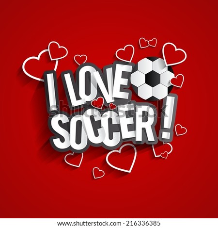 I Love Soccer Design With Hearts On Red Background vector illustration