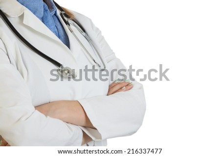 Portrait of a beautiful woman doctor. Isolated over white background.