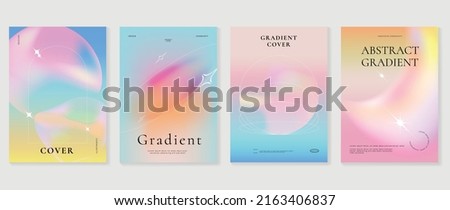 Fluid gradient background vector. Cute and minimal style posters with colorful, geometric shapes, stars and liquid color. Modern wallpaper design for social media, idol poster, banner, flyer. Royalty-Free Stock Photo #2163406837