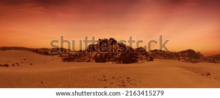 A Central Martian Mountain of the desert landscape of the planet Mars. Image of a Landscape similar to Mars Royalty-Free Stock Photo #2163415279