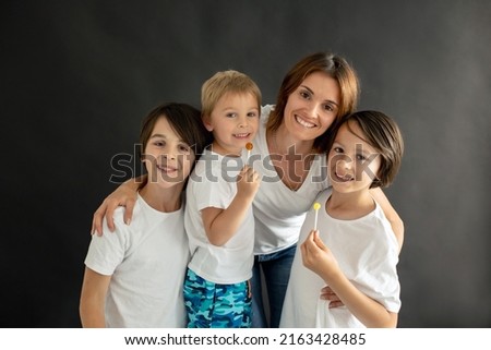 Isolated portrait of a children and parents,, family, happy people on black background