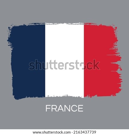 Flag of French Republic. Independance country, member of United Nations, European Union, NATO, Pacific Community. Proportion 2:3. Grundge texture, strokes, brush. Scratched sketch. Isolated vector.