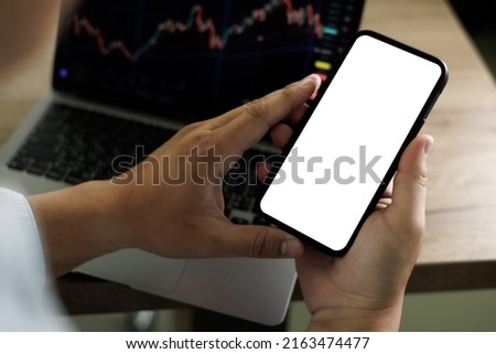 Top view mockup  man sitting and holding blank screen  lifestyle technology and Social media network