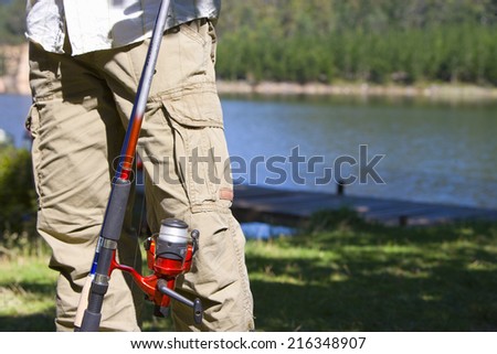 Close up of man holding fishing pole