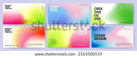 Creative covers or horizontal posters concept in modern minimal style for corporate identity, branding, social media advertising, promo. Minimalist cover design template with dynamic fluid gradient Royalty-Free Stock Photo #2163500519