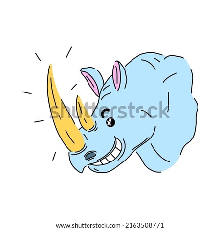 Rhino character. Multi animal rhinoceros. Funny comic rhino with a big horn. Vector illustration on a white background.