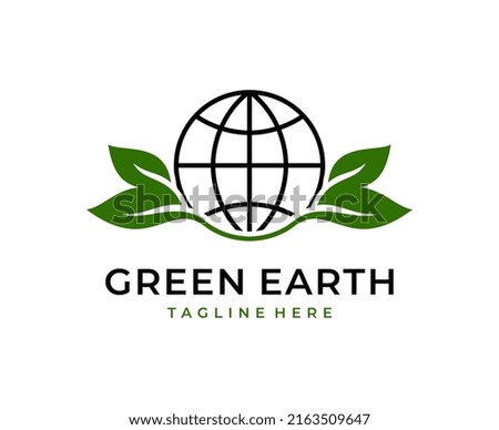 green earth logo design with tree leaf globe vector icon design template