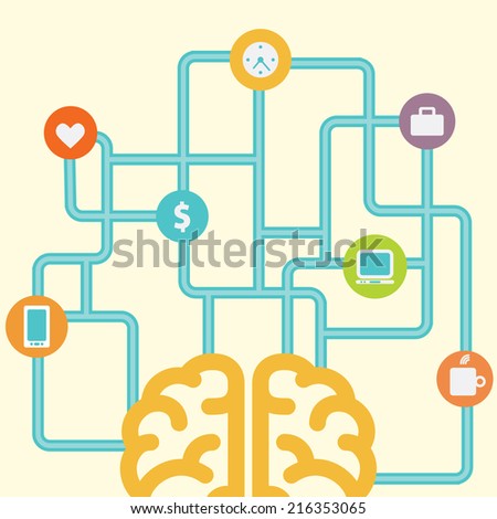 Brain connected with icons concept vector illustration