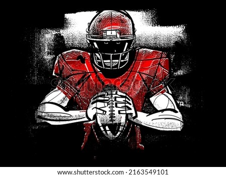 the vector illustration sketch of the American football player in the helmet