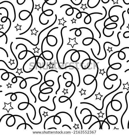 Abstract vector seamless floral background of doodle hand drawn lines. Monochrome wave pattern. Black white wallpaper.