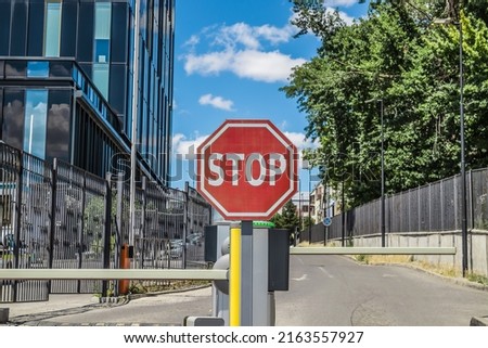 Road sign "STOP" in the city