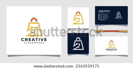 Shopping Bag Arrow Logo Template With Business Card Design Inspiration