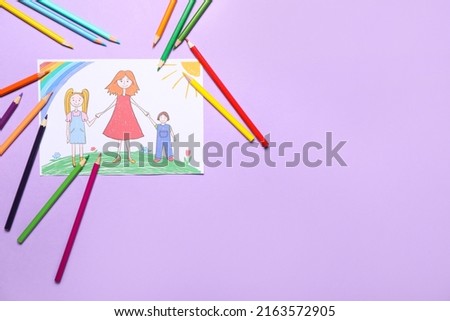 Picture with pencils on lilac background. Mother's Day celebration
