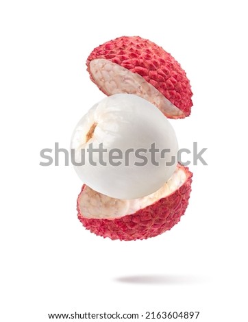 Lychee levitate isolated on white background. Clipping path. Royalty-Free Stock Photo #2163604897