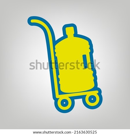 Big Plastic bottle of water on track. Icon in colors of Ukraine flag (yellow, blue) at gray Background. Illustration.