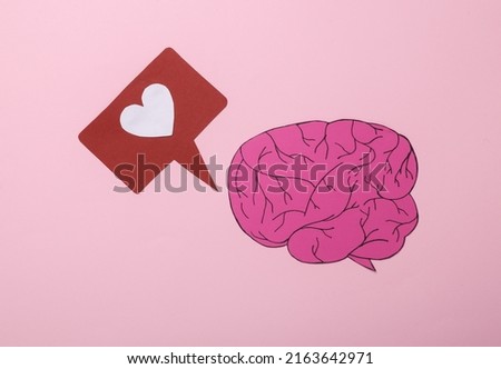 Paper brain with like icon on pink background. Social Media Addiction