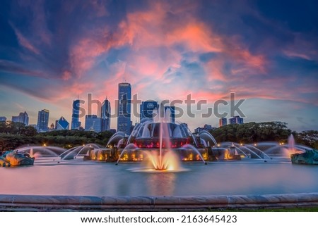 Chicago Buckingham Fountain Sunset, Chicago, IL, USA Royalty-Free Stock Photo #2163645423