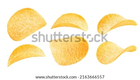 set of potato chips isolated on white. texture. the entire image is sharpness. Royalty-Free Stock Photo #2163666557